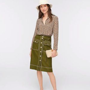 J.Crew Button-Up Stretch Linen Skirt in Olive